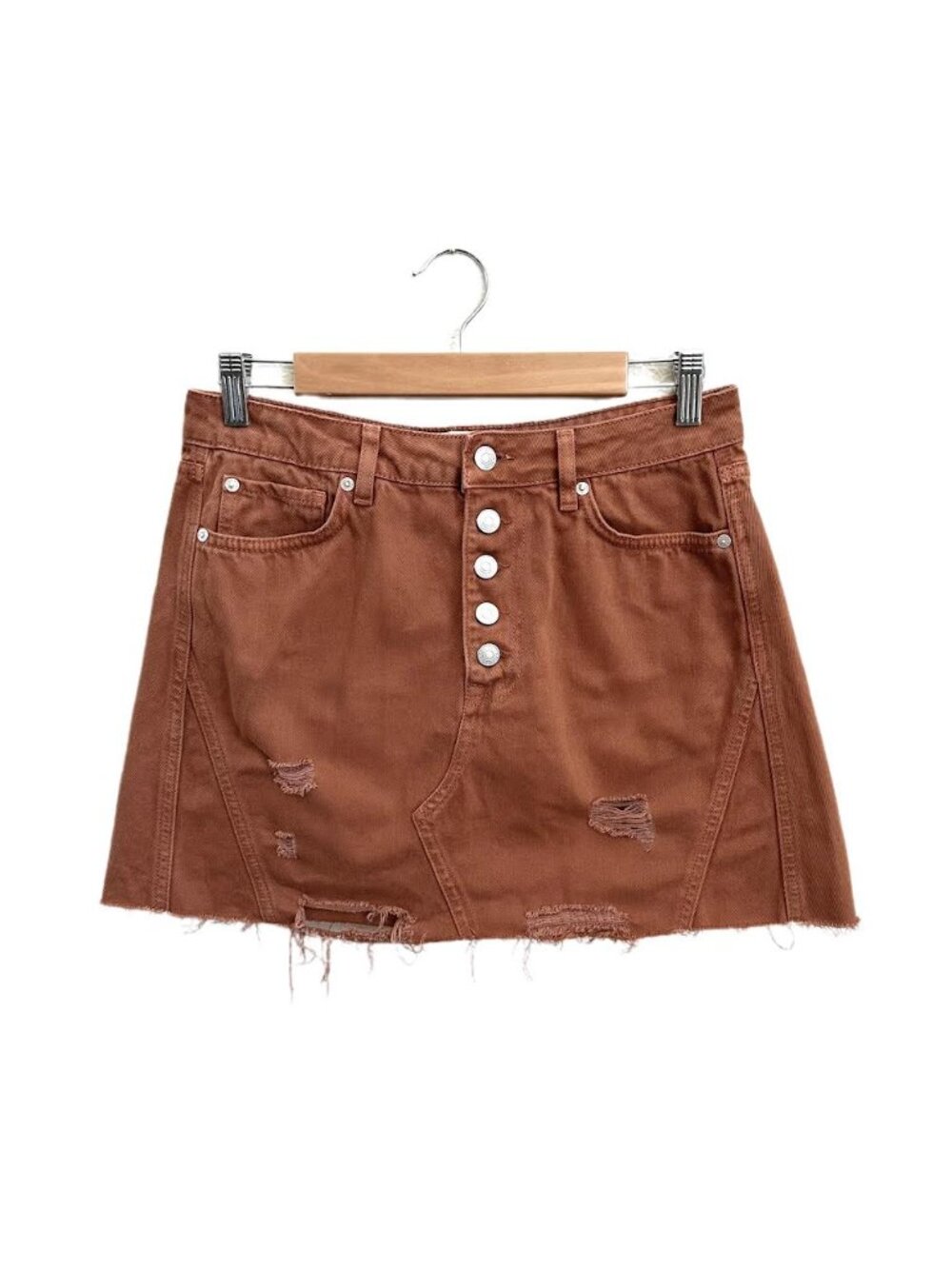Free People We The Free Distressed Denim Mini Skirt Bronze Burnt Orange Wash